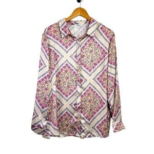 Simply Be Womens Floral Button Up Long Sleeve Blouse Sz UK 20 US 16 Multicolor